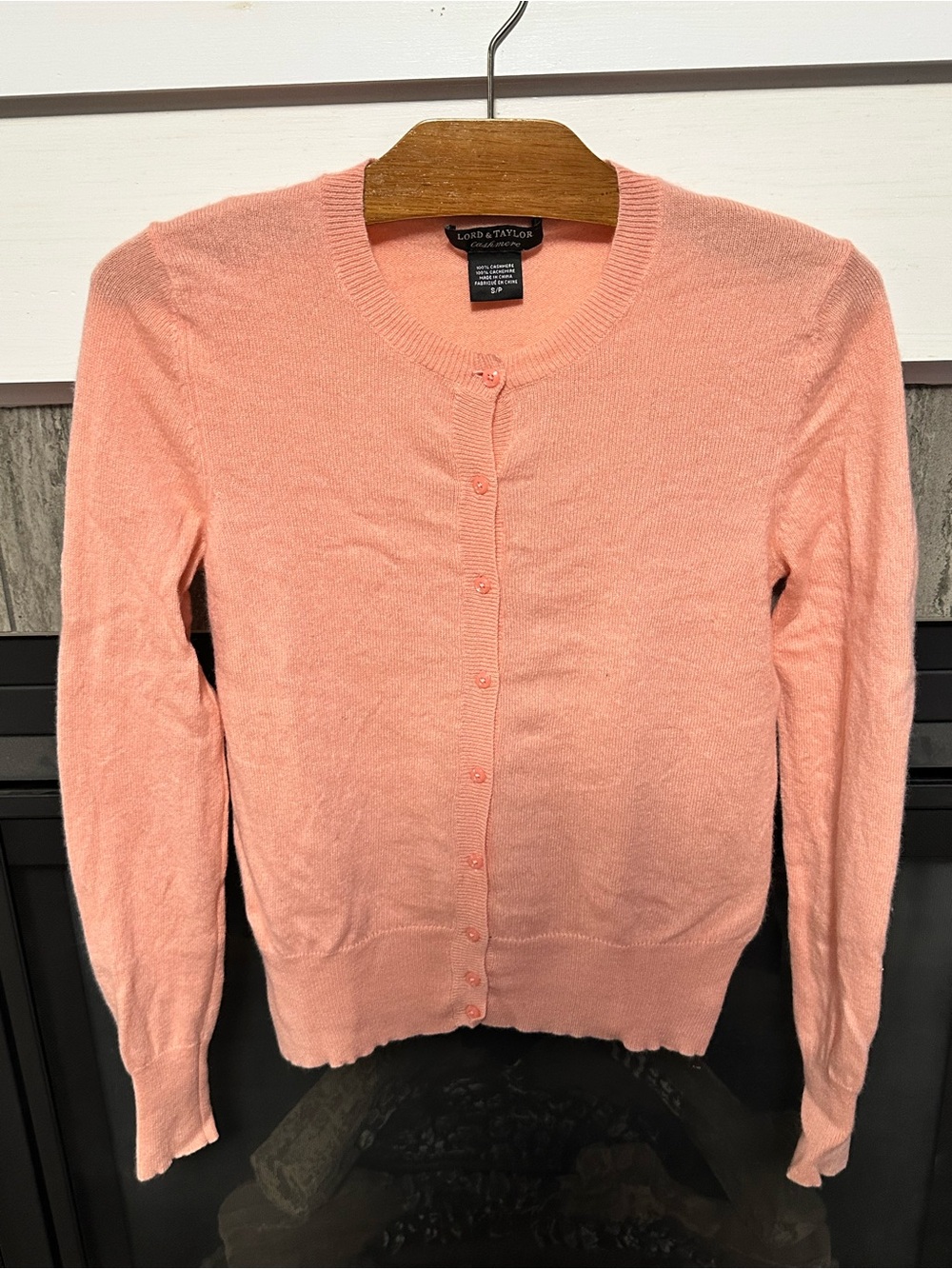 Lord & Taylor Coral Pink Button-Front Cardigan Sweater